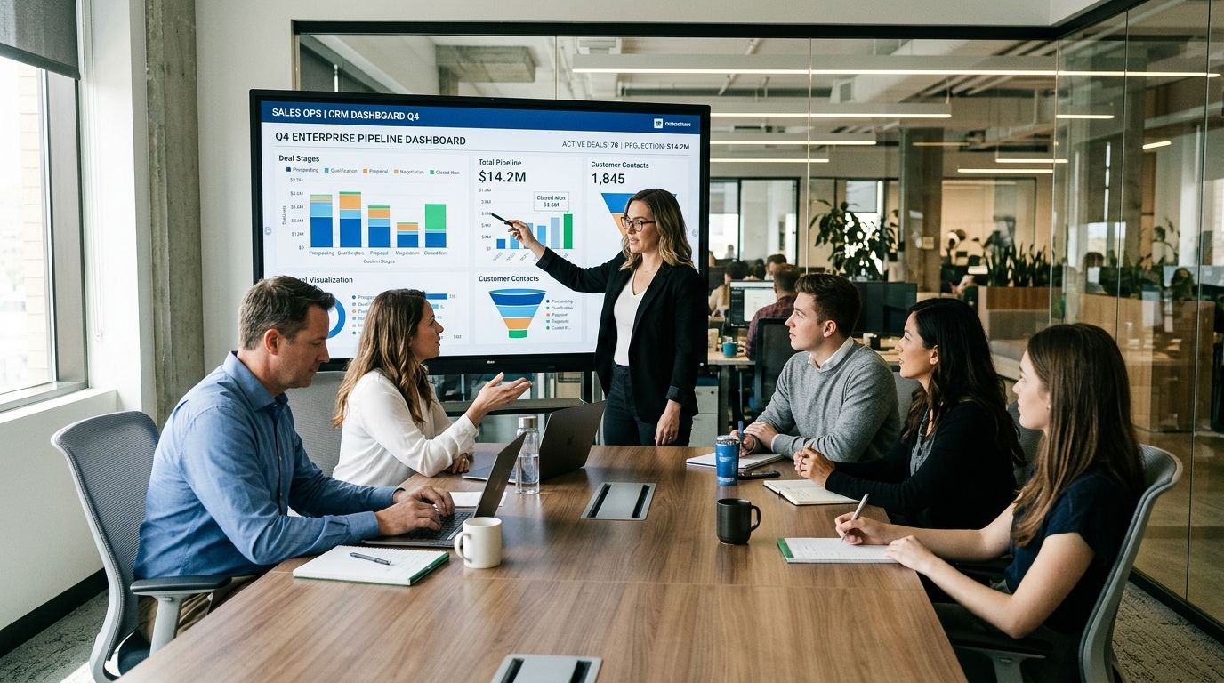 Sales team reviewing a CRM pipeline